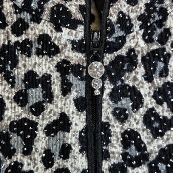 Alex Evenings Shimmer Jacket Animal Print Leopard Mandarin Zip‎ Diamond Pull - Picture 3 of 12